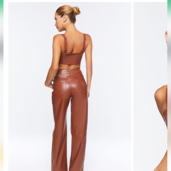 Faux Leather Crop Top & Pants Set - Picture 2 of 4